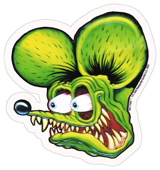 Rat Fink Head laser cut metal sign featuring Ed Roth Kustom Kulture artwork and neon green monster character design.