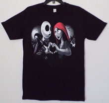 Load image into Gallery viewer, ’Sally And Jack Skellington Shared Heart’ Adult Silkscreen T-Shirt. Available From Small-3XL. - Unisex Short Sleeve Shirt
