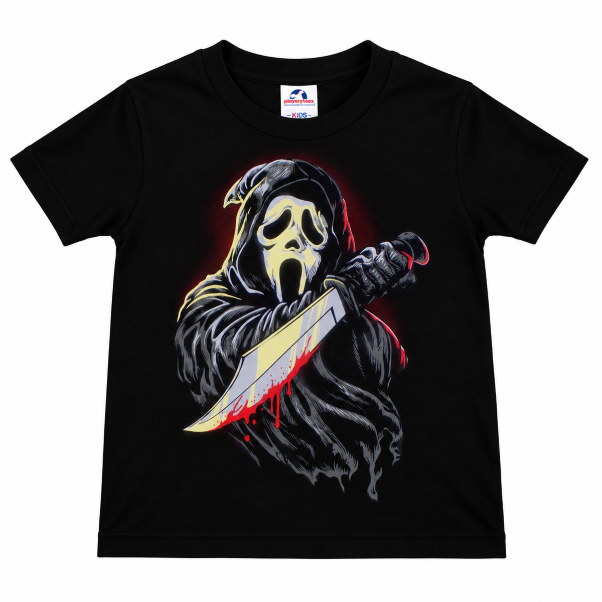 Scream Ghostface Bloodstained Knife black youth T-shirt featuring Ghostface holding a bloodstained knife