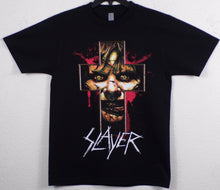 Load image into Gallery viewer, New ’Slayer - Cross With Exorcist Girl’ Unisex Silkscreen T-Shirt. Available From Small-3XL. - Small - Men’s Short Sleeve Shirt

