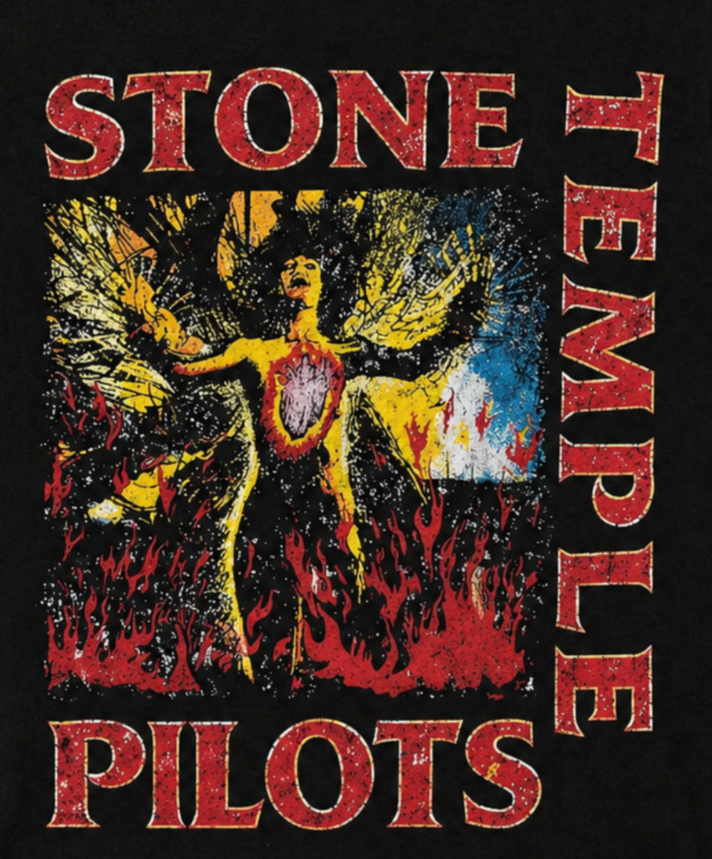 Stone Temple Pilots Core sorceress graphic T-shirt with flame-style artwork and vintage grunge band design sizes S–2XL