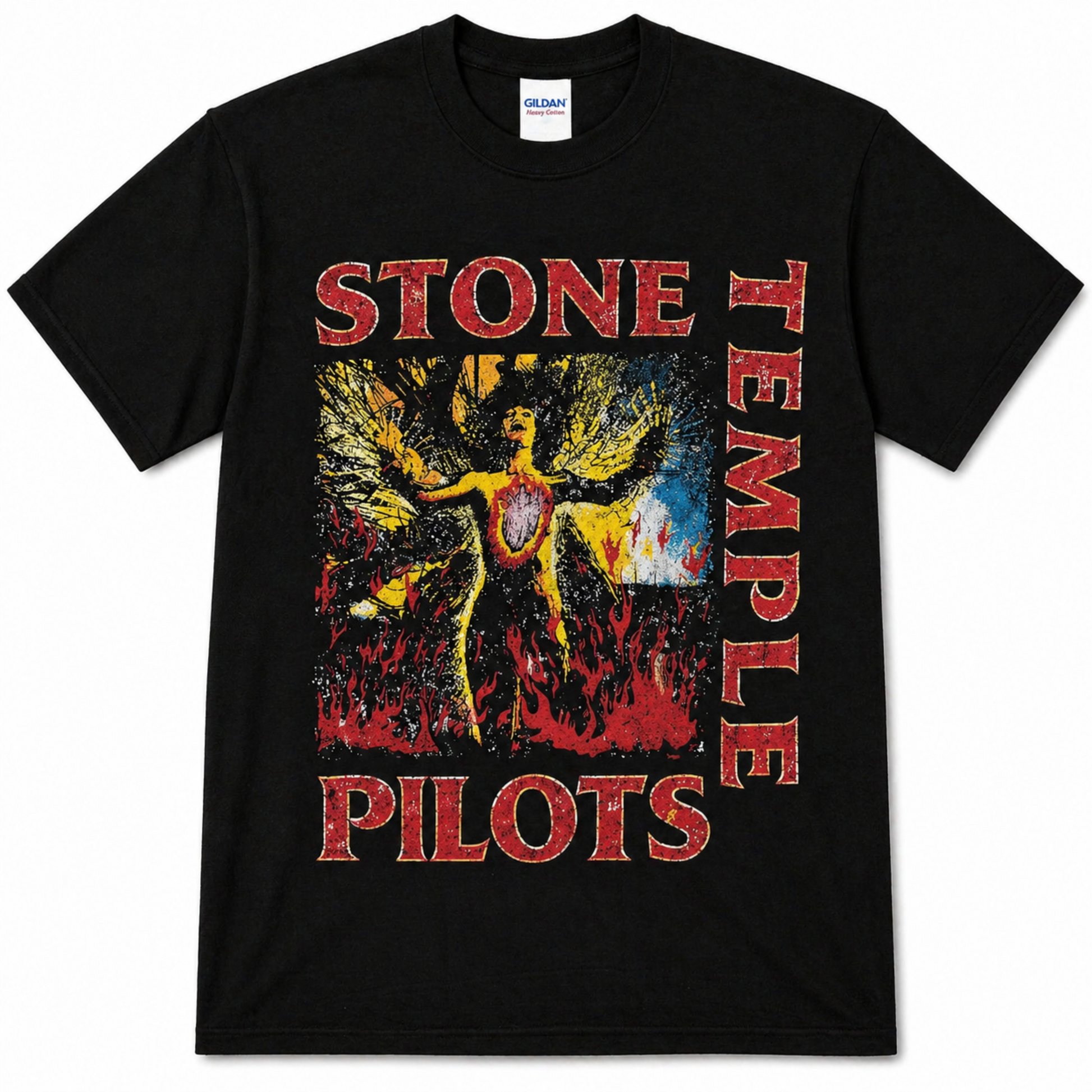 Stone Temple Pilots Core sorceress graphic T-shirt with flame-style artwork and vintage grunge band design sizes S–2XL