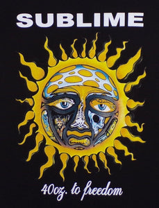 New ’Sublime - 40oz To Freedom Sun’ Adult Silkscreen T-Shirt. Available From Small-3XL. - Unisex Short Sleeve Shirt