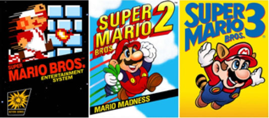 Super Mario Bros 3D lenticular poster featuring retro NES trilogy box art, 16 inch by 12 inch gaming wall art