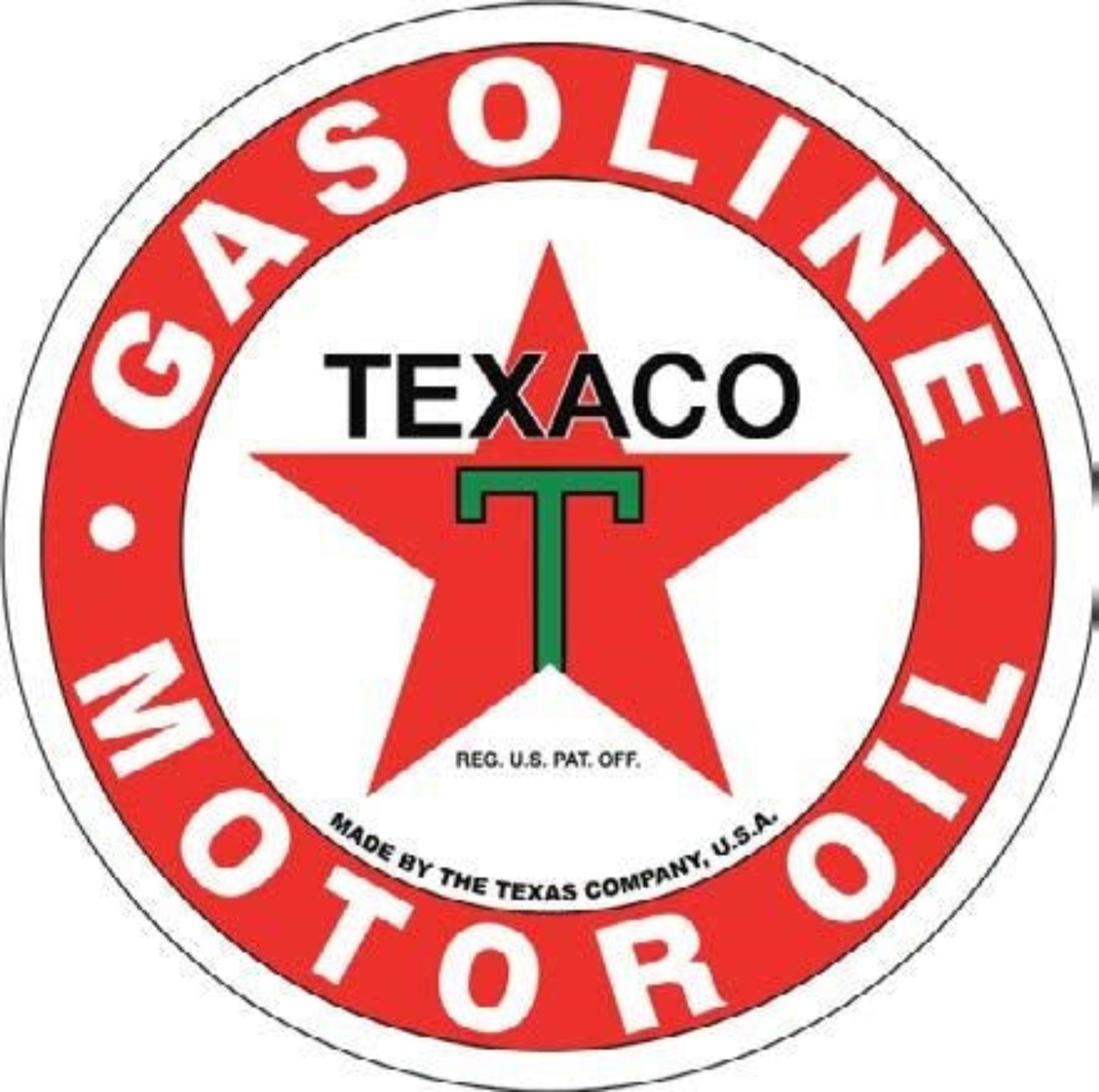 Officially licensed Texaco Motor Oil domed metal sign with red star logo for garage décor.