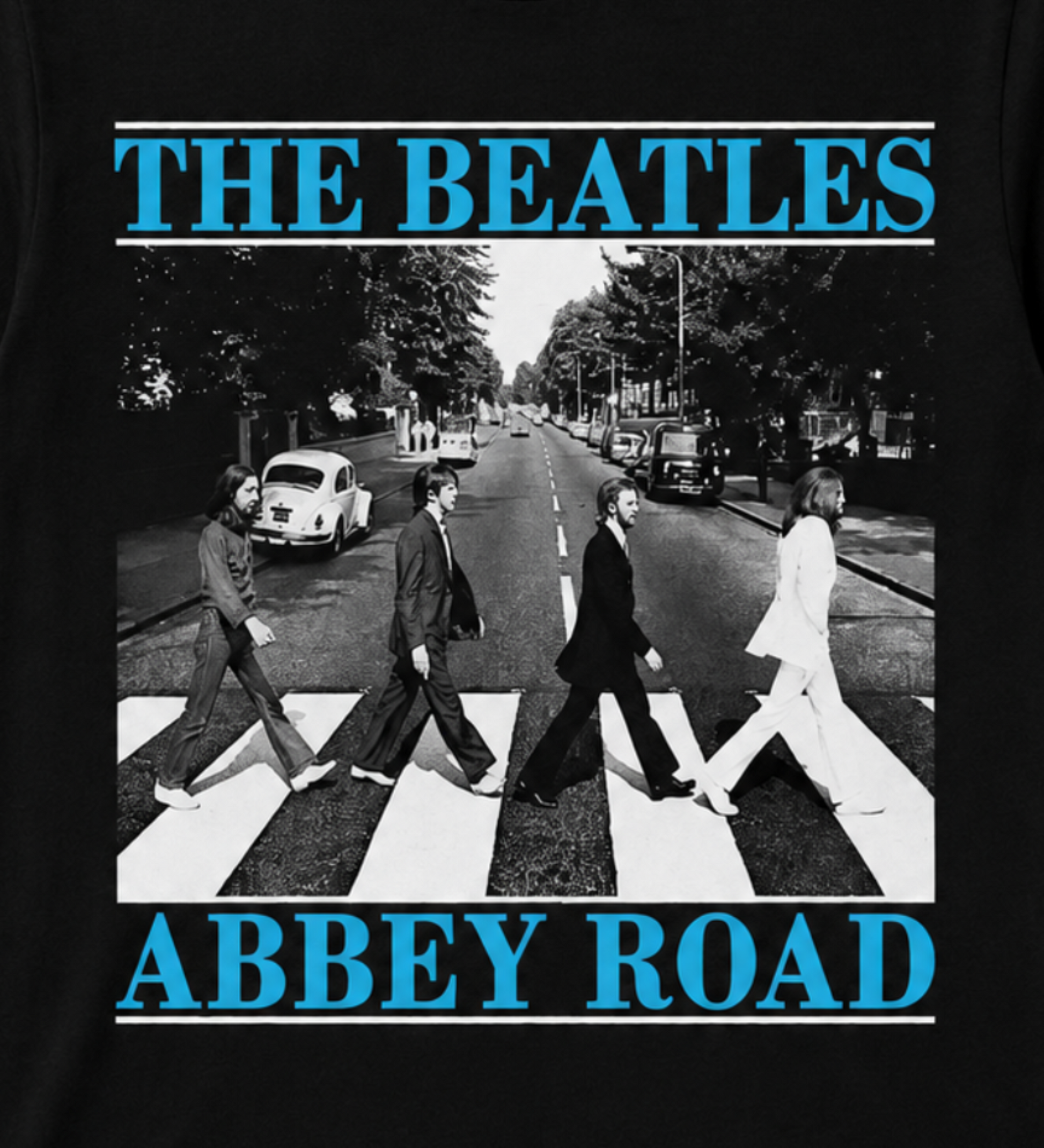The Beatles Abbey Road graphic T-shirt showing band crossing street outside EMI Studios 1969 unisex sizes S–3XL