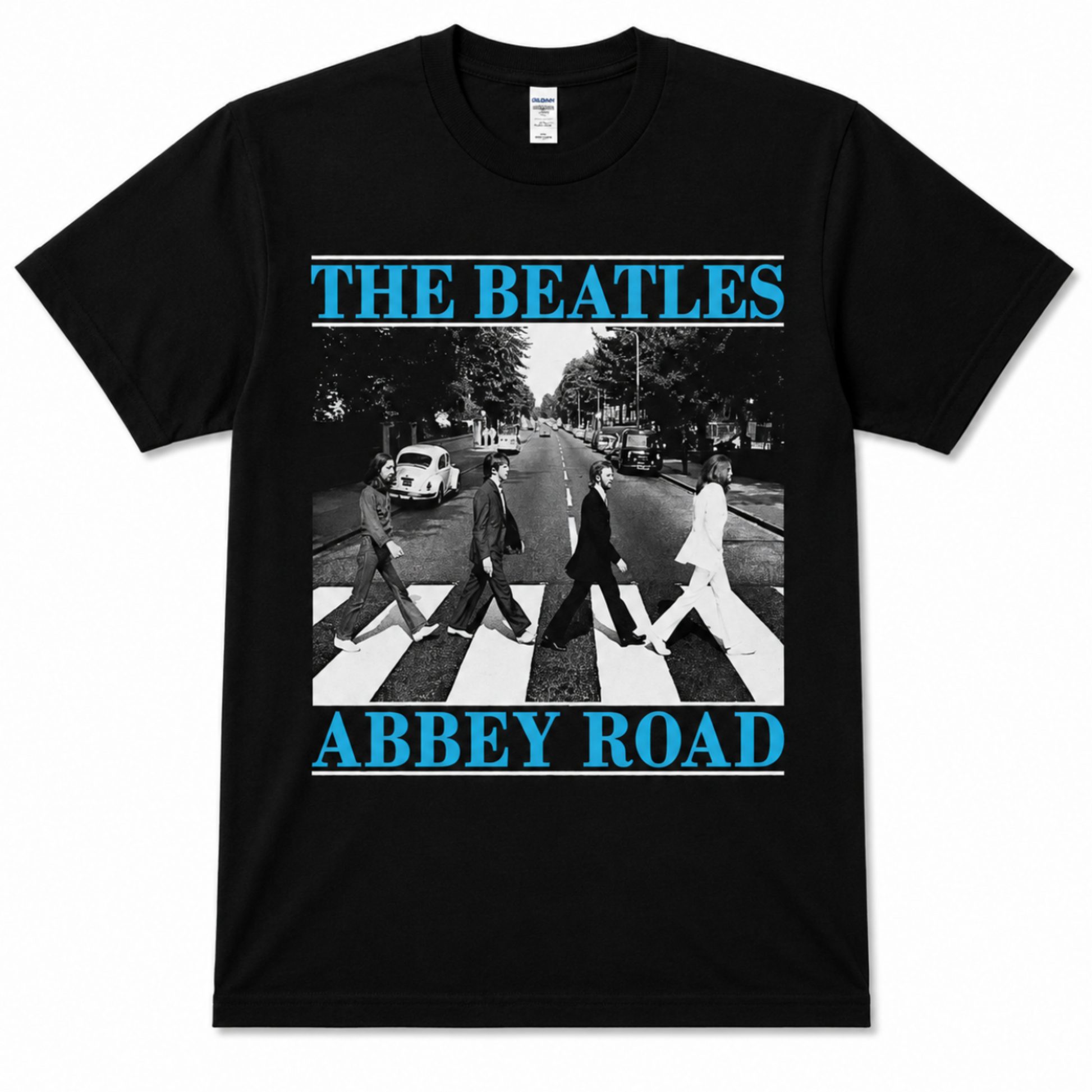 The Beatles Abbey Road graphic T-shirt showing band crossing street outside EMI Studios 1969 unisex sizes S–3XL