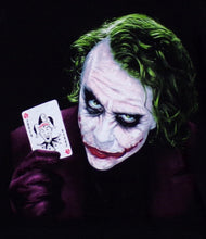 Load image into Gallery viewer, The Dark Knight Joker Youth Silkscreen T-Shirt featuring an intense, high-quality print of the Joker from The Dark Knight. Made from 100% combed ring-spun cotton, unisex fit. Available in XS-XL

