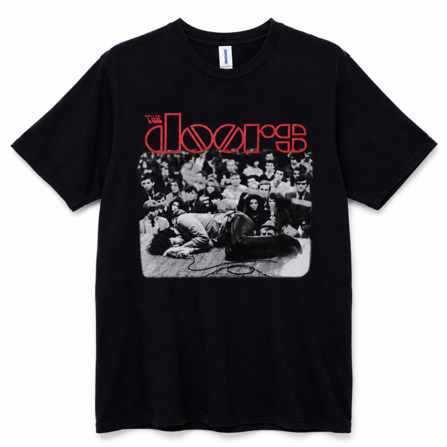 The Doors Jim Morrison 1968 Frankfurt concert graphic T-shirt with red logo on black shirt unisex sizes S–3XL