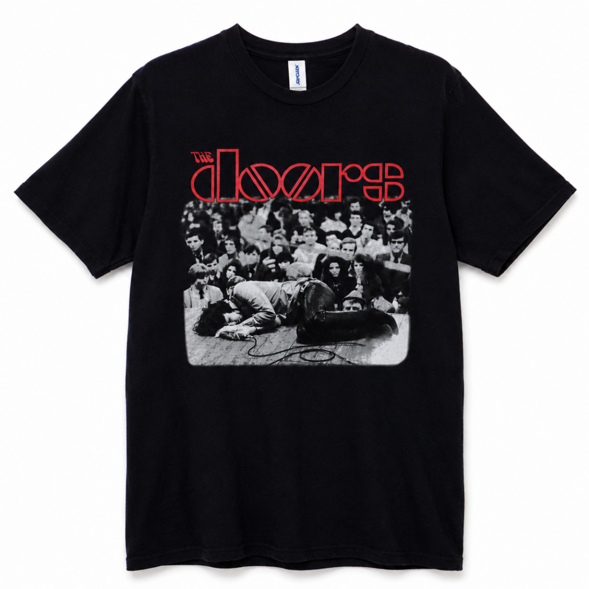 The Doors Jim Morrison 1968 Frankfurt concert graphic T-shirt with red logo on black shirt unisex sizes S–3XL