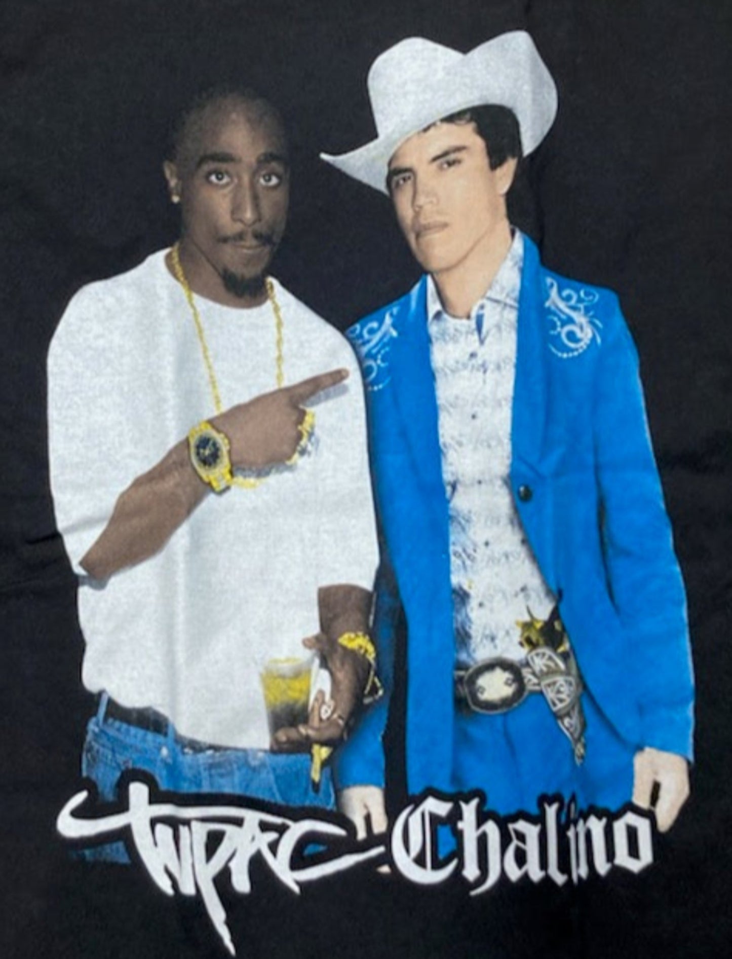 Black Tupac and Chalino t-shirt featuring both artists standing side by side – Unisex Silkscreen