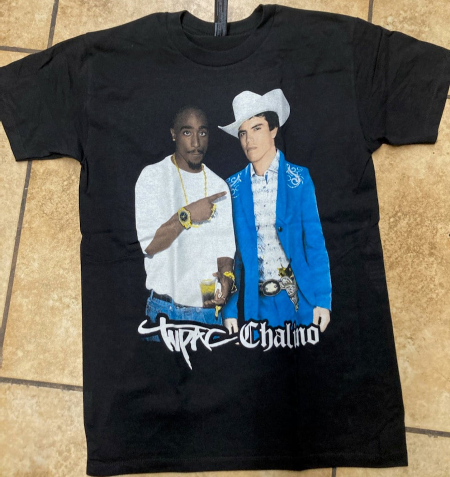 Tupac and Chalino graphic t-shirt black unisex hip hop corrido crossover tee sizes S-2XL