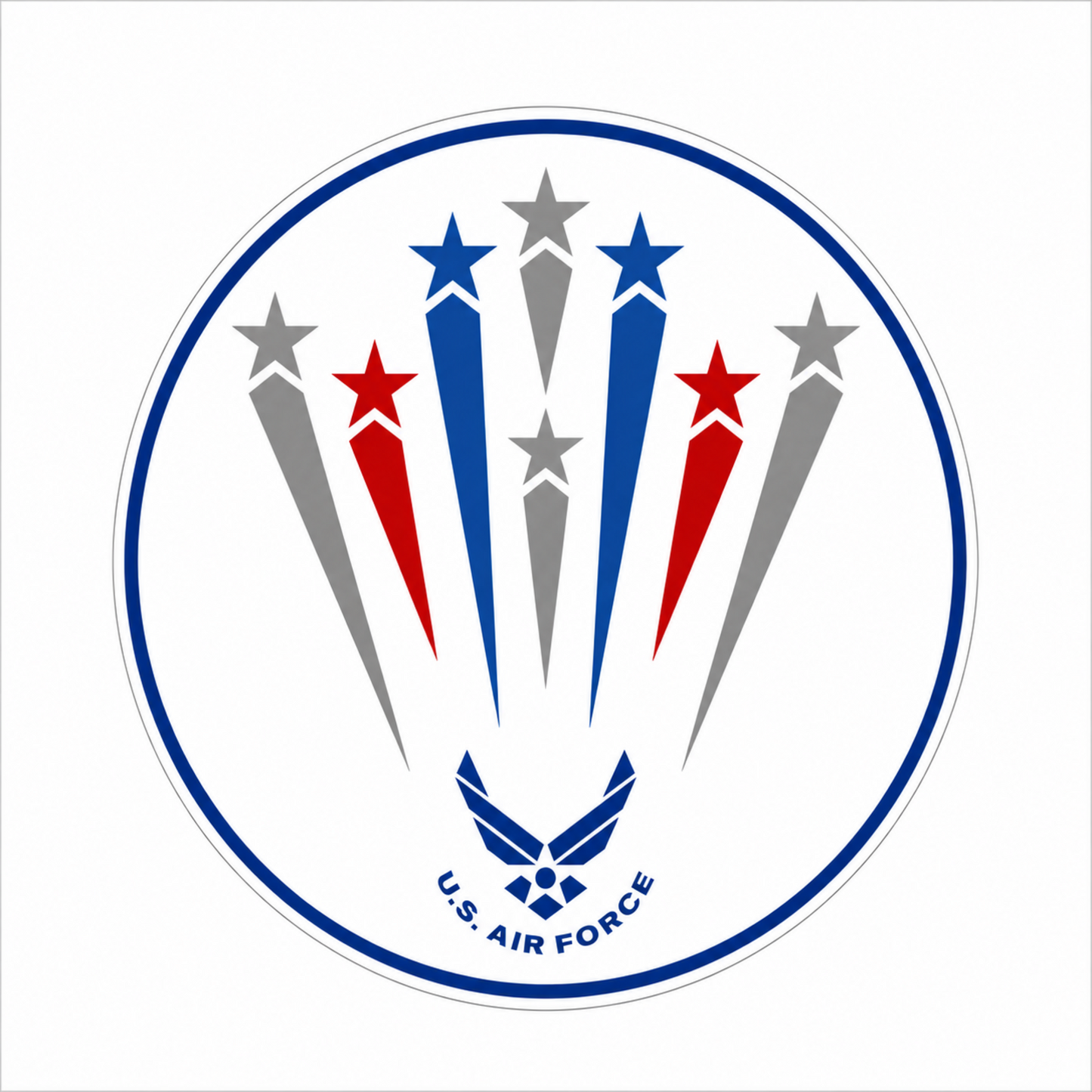 U.S. Air Force Hap Arnold Wings round embossed aluminum sign in red, white, blue, and silver gray, 12" Diameter.