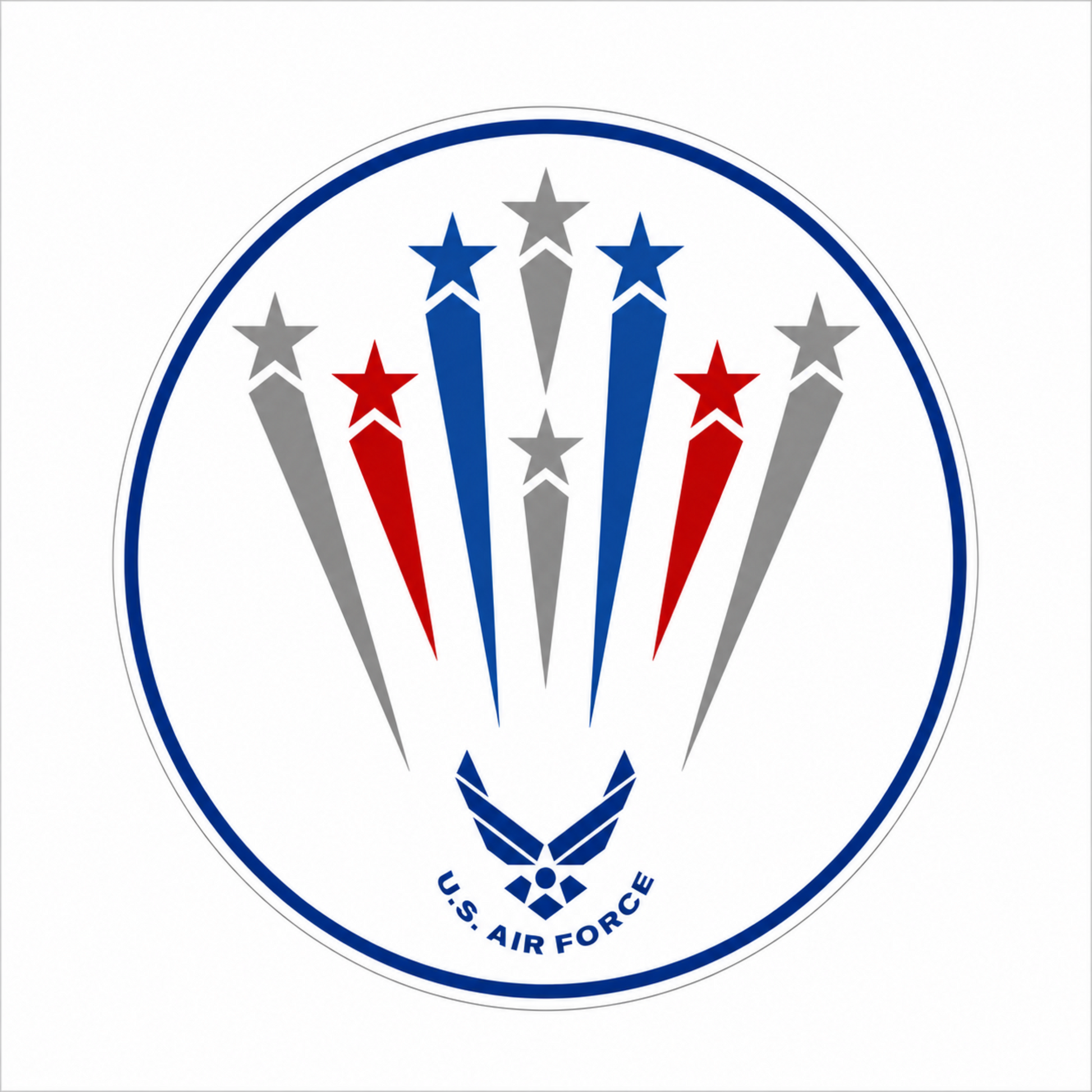 U.S. Air Force Hap Arnold Wings round embossed aluminum sign in red, white, blue, and silver gray, 12" Diameter.