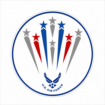 U.S. Air Force Hap Arnold Wings round embossed aluminum sign in red, white, blue, and silver gray, 12" Diameter.