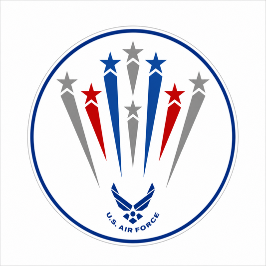 U.S. Air Force Hap Arnold Wings round embossed aluminum sign in red, white, blue, and silver gray, 12" Diameter.