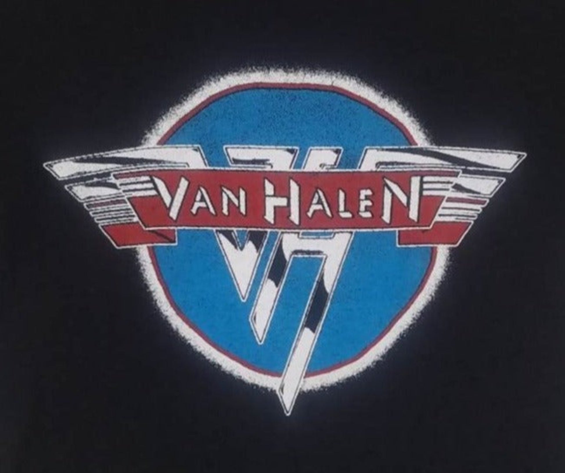 Black unisex “Van Halen” T-shirt featuring the band’s classic red, white, and blue logo design — rock music apparel for men and women, sizes Small–2XL.