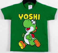 Load image into Gallery viewer, Youth Yoshi silkscreen T-shirt featuring a vibrant print of the iconic Yoshi character from Super Mario. Available in sizes XS-XL.
