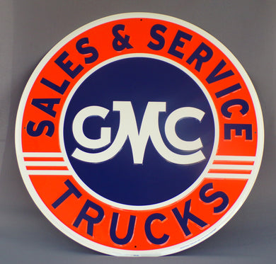 new gmc sales service 24 inch large round embossed aluminum sign wall decor trucks general motors die cut chevy chevrolet cars auto novelty