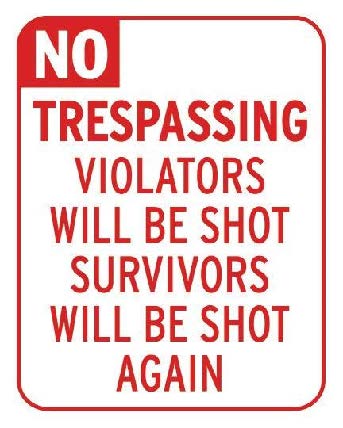 new no trespassing violators will be shot survivors will be shot again wall decor metal sign 12.5width x 16height warning sign no shooting metal sign homeland security home protection second amendment novelty