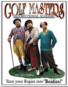 new golf masters three stooges instructional academy funny classic golf lover metal sign 12.5width x 16height wall decor sports funny novelty