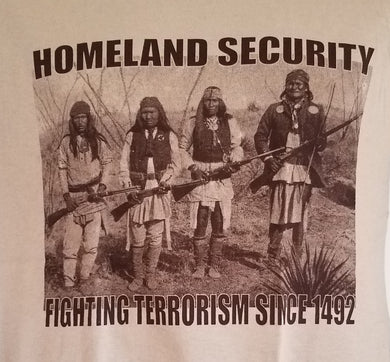 new homeland security fighting terrorism since 1492 mens silkscreen t-shirt available from small-2xl women unisex patriotic men indian apparel adult native american shirts tops