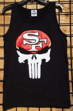 Load image into Gallery viewer, new 49ers punisher skull mens silkscreen tank top image is on the front of the shirt football
