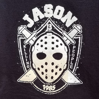 new jason killing people since 1985 youth silkscreen t-shirt available in xs-xl youth unisex movie kids jason voorhees girl boy apparel shirts tops