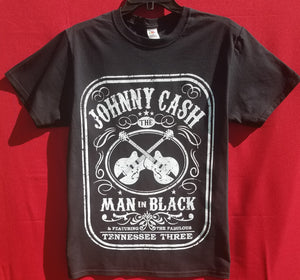 new johnny cash man in black double guitar mens silkscreen t-shirt available in small-3xl women unisex music men apparel adult shirts tops