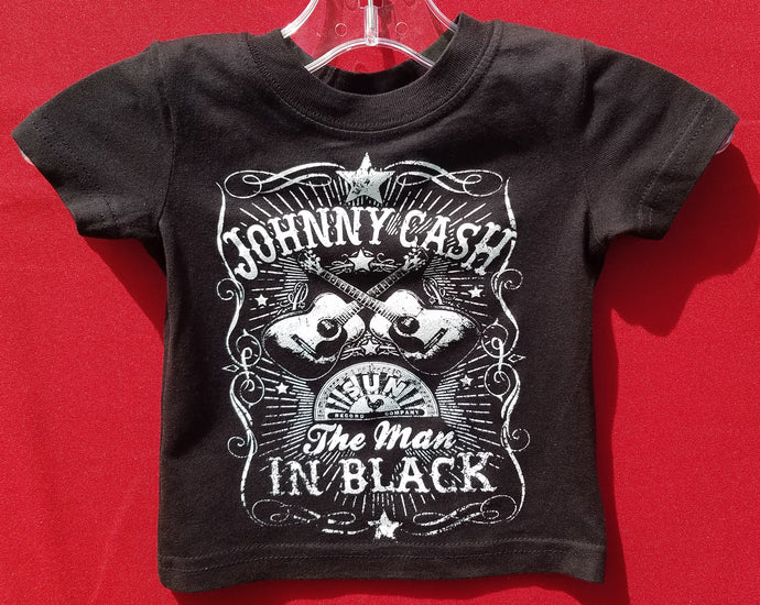 new johnny cash man in black double guitar infant silkscreen t-shirt available in 6 12 18 24 months unisex music kids infant girl boy apparel baby toddler tops