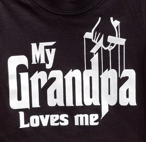 new my grandpa loves me godfather themed infant silkscreen t-shirt available in 6 12 18 24 months unisex kids infant girl boy apparel baby toddler tops