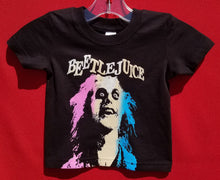 Load image into Gallery viewer, new beetlejuice face baby silkscreen shirt 80s comedy horror movie memorabilia unisex infants 12month 18month 24month
