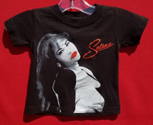 Load image into Gallery viewer, new selena with white writing infant silkscreen t-shirt available in 6 12 18 24 months unisex selena music movie mexican style kids infant girl boy apparel baby toddler tops
