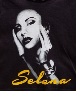 new selena with yellow youth silkscreen t-shirt available in xs-xl youth unisex selena music movie mexico mexican style tejano kids girl boy apparel shirts tops