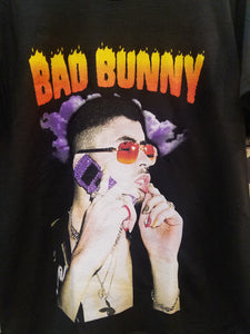 new bad bunny on phone mens silkscreen t-shirt available from small-2xl reggaeton hip hop rap music unisex apparel adult shirt tops