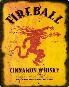 new yellow fireball logo cinnamon whisky wall art metal sign 12.5width x 16height whiskey wall decor metal sign fireball drinks drinking alcohol novelty