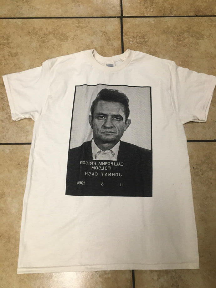New “Johnny Cash Folsom Prison Mugshot” Unisex Silkscreen T-Shirt. Available From Small-2XL.