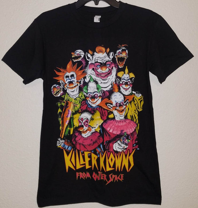 new killer klowns from outer space group picture mens silkscreen t-shirt available from small-3xl women unisex movies men killer klowns horror apparel adult shirts tops