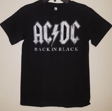 Load image into Gallery viewer, New AC/DC Distressed Back In Black Logo Unisex Silkscreen T-Shirt. Available From Small-2XL. hard rock classic rock apparel
