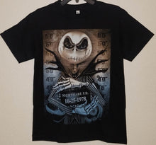 Load image into Gallery viewer, new jack skellington mugshot mens silkscreen t-shirt available from small-3xl women unisex movies men jack skellington horror fantasy apparel adult shirts tops
