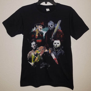 new leading men of horror mens silkscreen t-shirt available from small-3xl freddy krueger jason voorhees leatherface michael myers women unisex movie men horror apparel adult shirts tops
