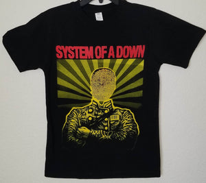 new system of the down yellow face thumbprint mens silkscreen t-shirt available from small-3xl women unisex music men apparel adult alternative metal shirts tops
