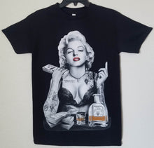 Load image into Gallery viewer, New &quot;Marilyn Monroe Drinking All Hustle Shots&quot; Unisex Silkscreen T-Shirt. Available From Small-2XL.
