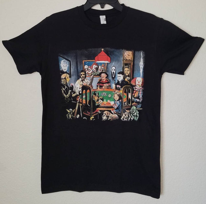 new horror poker players mens silkscreen t-shirt available from small-2xl women unisex poker playing men horror apparel adult shirts tops chucky freddy krueger leatherface michael meyers pennywise leperchuan
