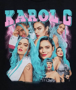 new karol g pink blue picture collage latin urbano unisex silkscreen t-shirt available from small-3xl women unisex music men latin urban apparel adult shirts tops