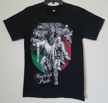 Load image into Gallery viewer, new mexican pride aztec warrior carrying his princess unisex silkscreen t-shirt available from small-3xl women unisex patriotic mexican style men apparel adult shirts tops
