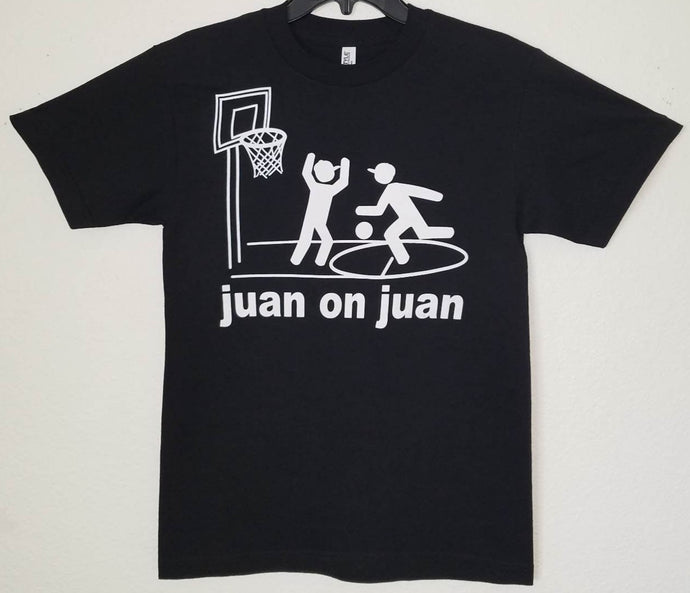 new juan on juan mens silkscreen basketball parody t-shirt available from small-2xl women unisex sports mexican style men apparel adult shirts tops