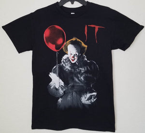 new horror pennywise it clown w red balloon unisex silkscreen horror t-shirt available from small-3xl women men apparel adult movie shirts tops
