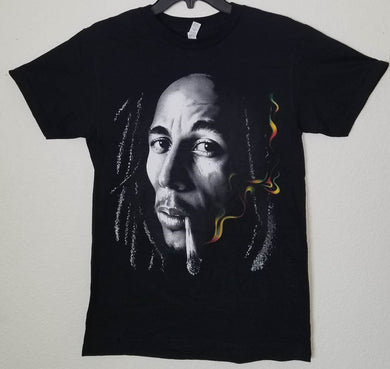 new bob marley smoking joint unisex silkscreen t-shirt available from small-3xl adult apparel music reggae 420 shirts tops