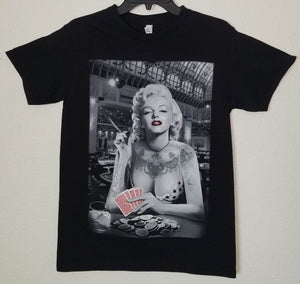 new marilyn monroe playing poker unisex silkscreen t-shirt available from small-2xl women vintage hollywood movies men apparel adult shirts tops